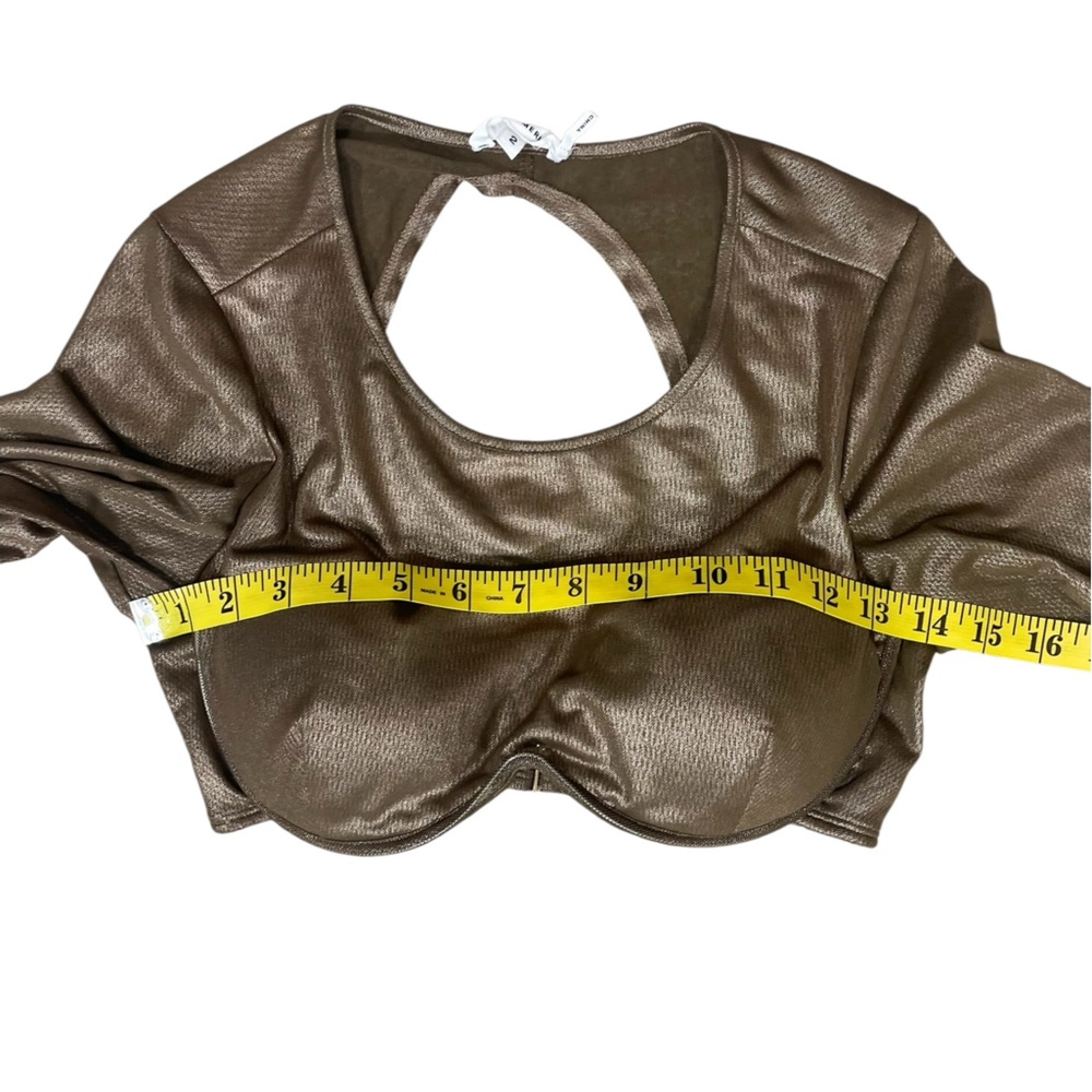 EUC Good American Metallic Bronze Mesh Underwire Crop Top in Mocha Foil (K-1) - Picture 8 of 13